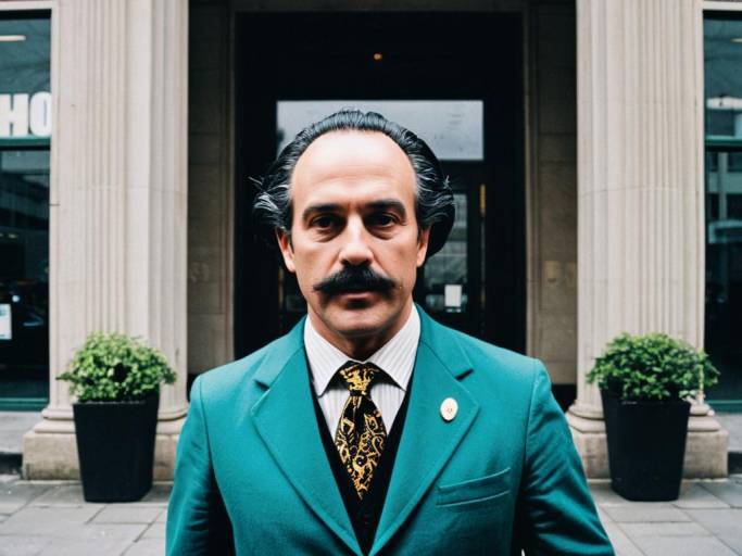 Man in Vintage Green Suit with Mustache