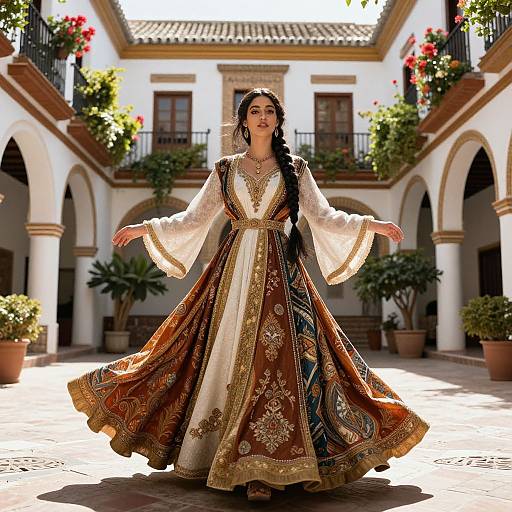 Regal Woman in Andalusian Courtyard