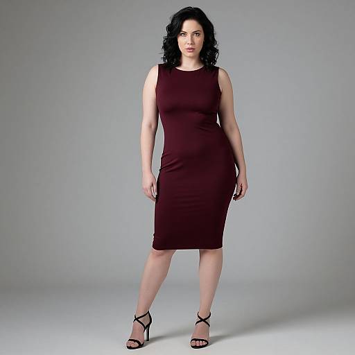 Curvy Woman in Burgundy Dress Photo