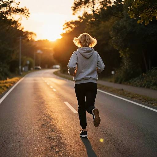 Blonde Jogger on Sunlit Road