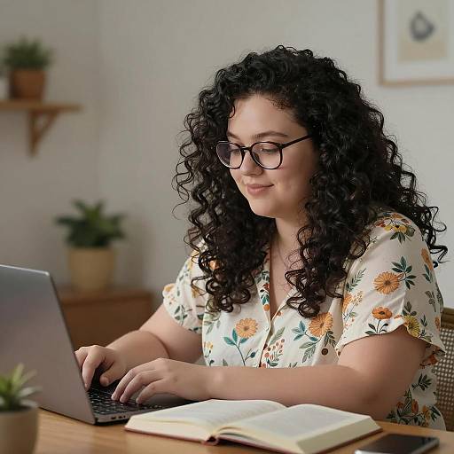 Woman Studying on Laptop in Cozy Room