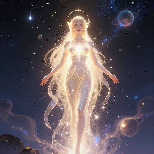 Celestial Goddess Amidst Starry Cosmos