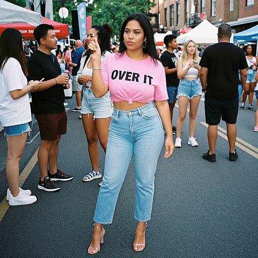 Photograph of a confident Latina woman with dark hair, wearing a pink 