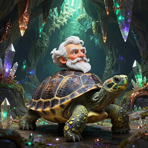 Elderly Tortoise Alchemist in Luminous Grotto