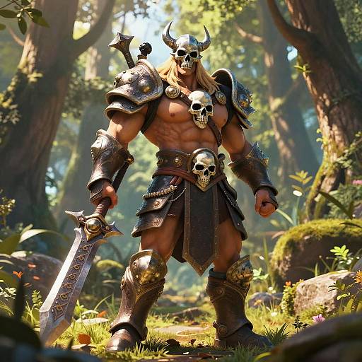 Mythical Warrior in Lush Forest