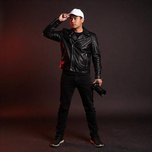 Focused Man in Leather Jacket Photography