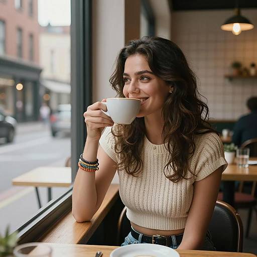 Café Portrait of a Joyful Brunette