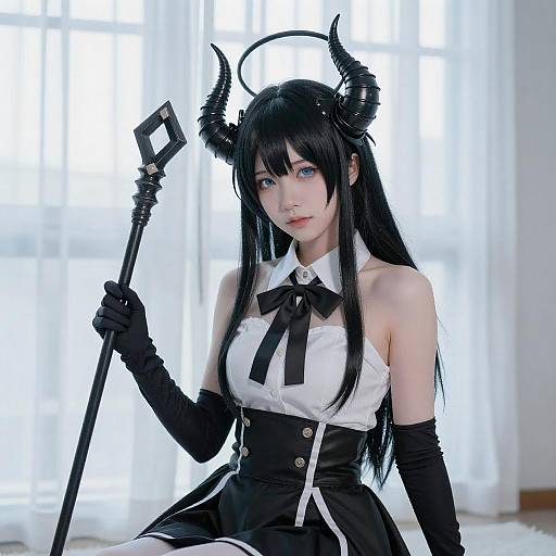 Anime Cosplayer with Black and White Attire