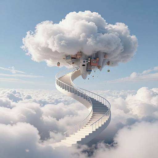 Surreal Spiral Staircase to Floating Civilization