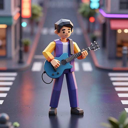 Stylized Low-Poly 3D Street Musician