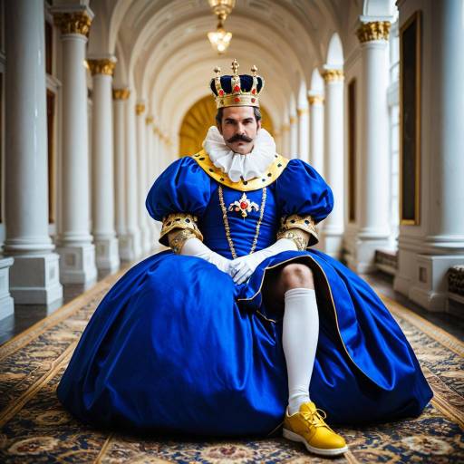 Man in Royal Blue Puffy Dress and Crown