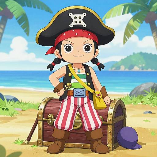 Cute Anime Pirate Girl on Treasure Chest