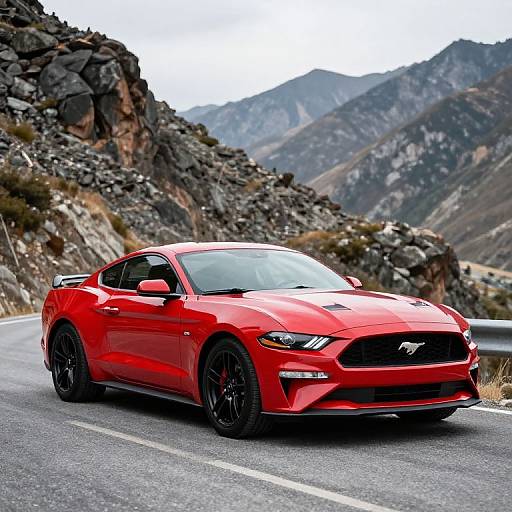 Red Ford Mustang GT on Mountain Road