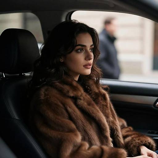 Elegant Woman in Dark Car Setting