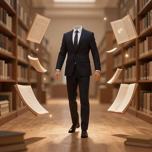 Floating Futuristic Suit in Library