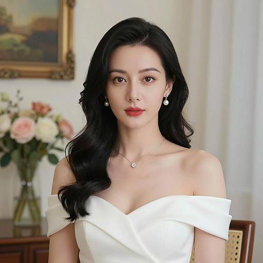 Elegant Woman with Floral Background