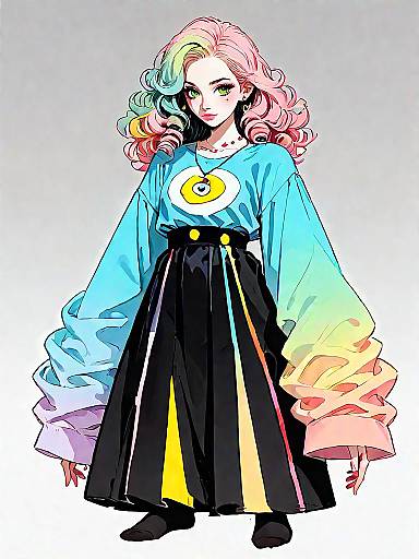 Stylish Woman in Oversized Pastel Shirt and Black Trousers