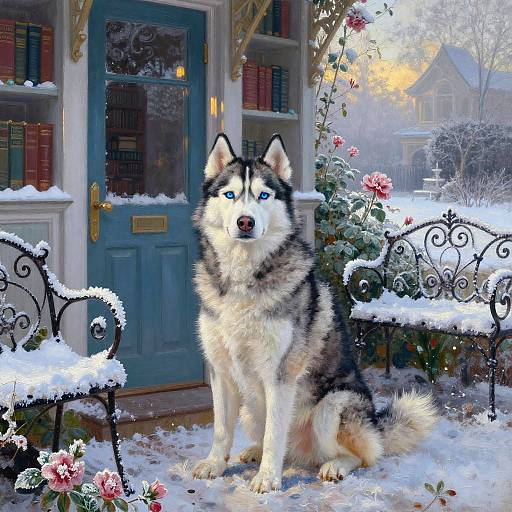 Majestic Siberian Husky in Victorian Garden
