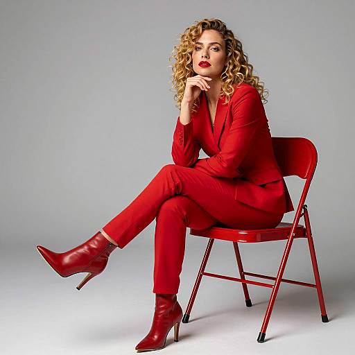 Chic Woman in Red Suit Photography