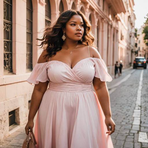 Curvy Woman in Light Pink Off-Shoulder Dress
