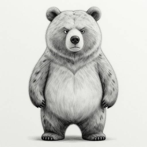 Grumpy Bear Full-Body Pencil Drawing