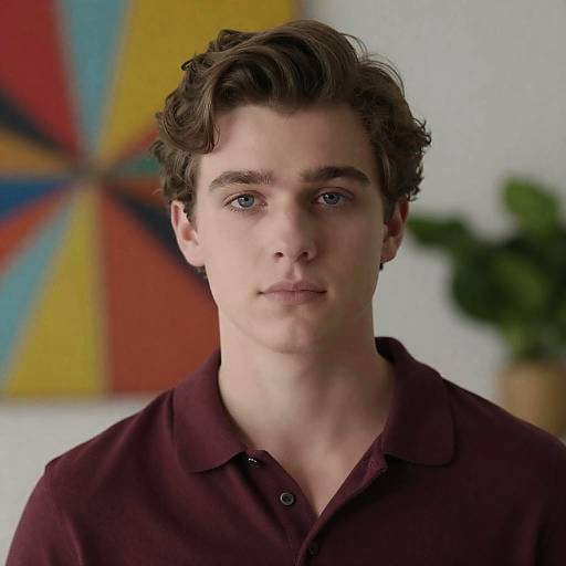 Portrait of Young Man in Maroon Shirt