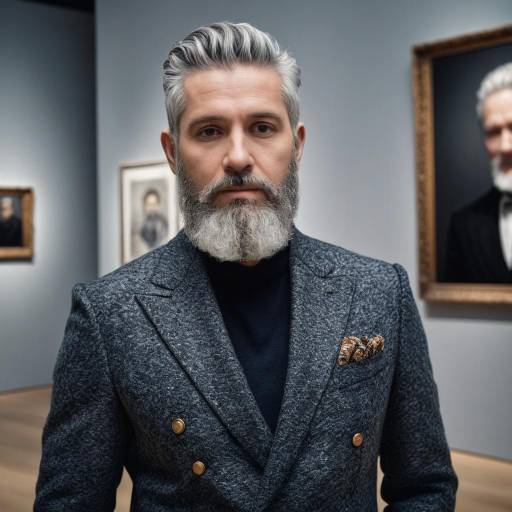 Mature Man with Gray Beard in Art Gallery