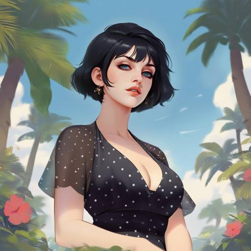 Stylish Woman in Polka Dot Dress Outdoors