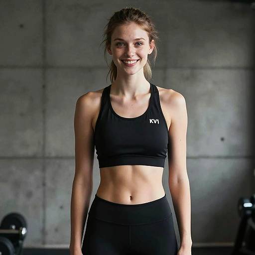 Smiling Young Woman in Gym Clothes