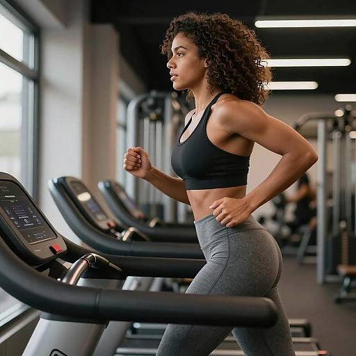 Fit Black Woman Running on Treadmill