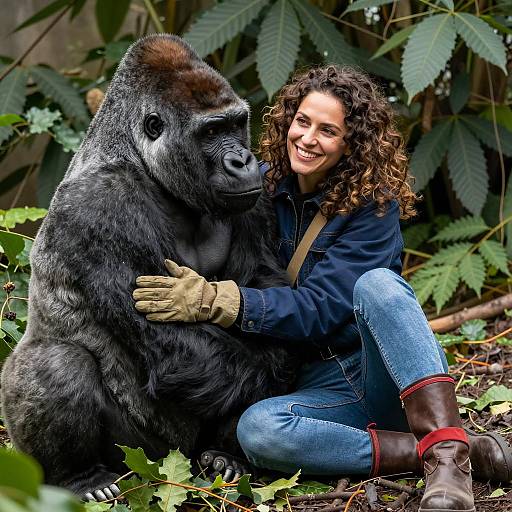Serene Moment: Woman and Gorilla Embrace