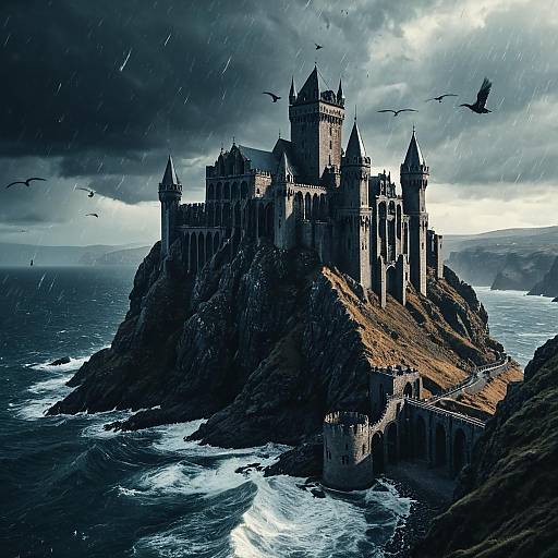 Stormy Castle on Cliffside by the Sea