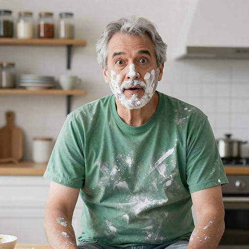 Surprised Man in Paint-Filled Kitchen