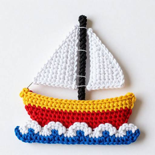 Crocheted Boat and Wave Appliques