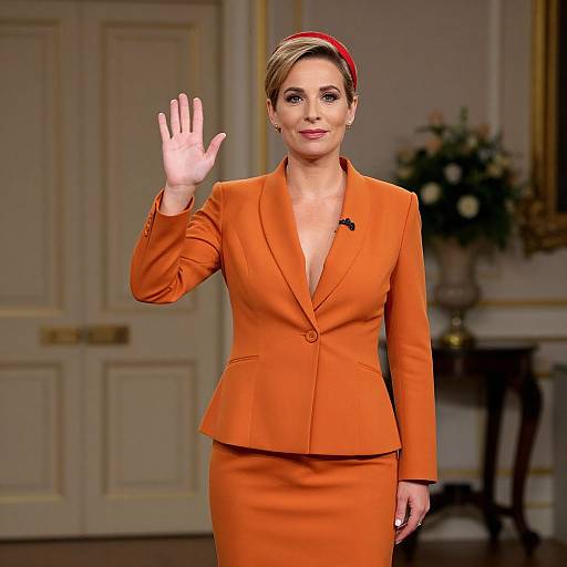 Confident Woman in Orange Blazer