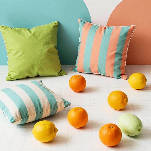 Vibrant Citrus Collage with Striped Cushions