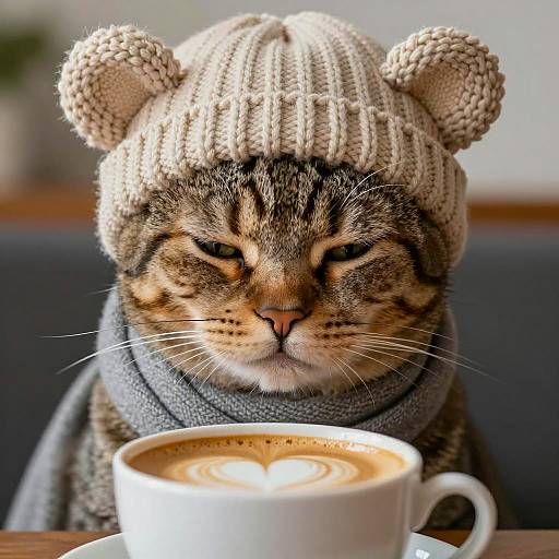 Grumpy Tabby Cat in Cozy Attire