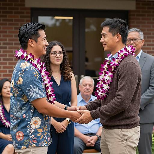 Outdoor Group Photograph with Flower Lei