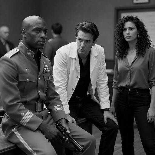 Noir Trio in Dimly Lit Room