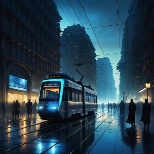 Evening City Tram Scene Artwork