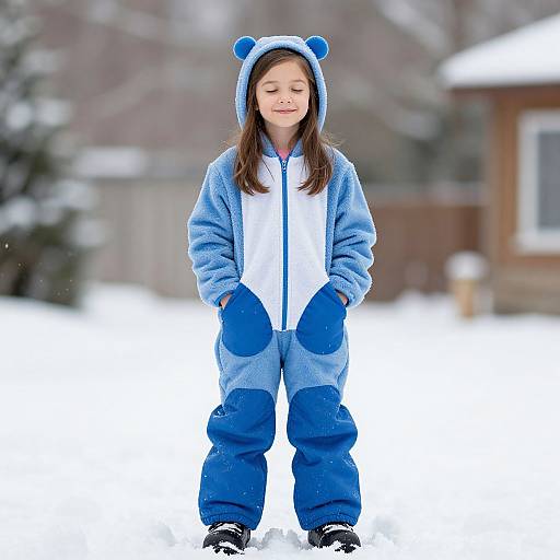Smiling Girl in Snow Pants Costume