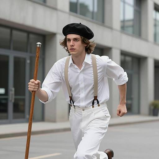 Young Man Running with Wooden Staff