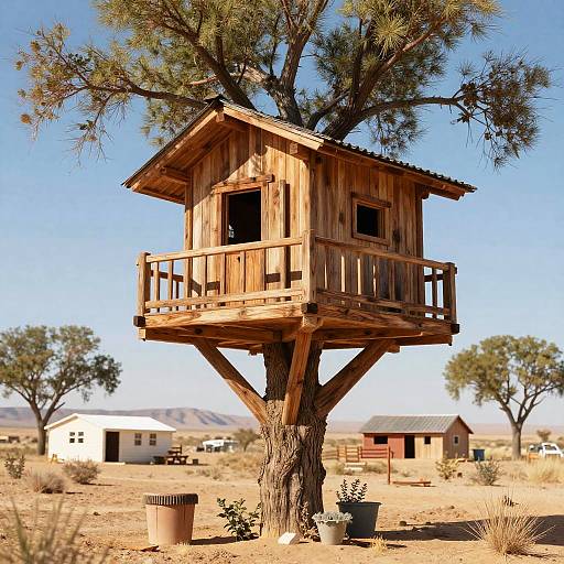 Whimsical Desert Treehouse Illustration