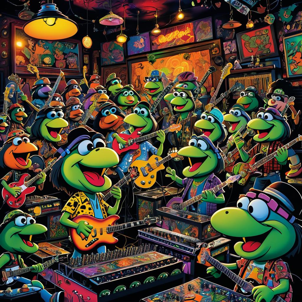 Humorous Turtle Rock Band Art Scene