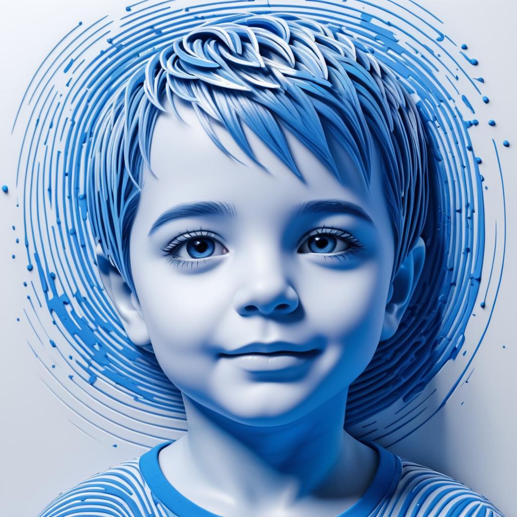 Joyful Boy's Face in Fingerprint Art