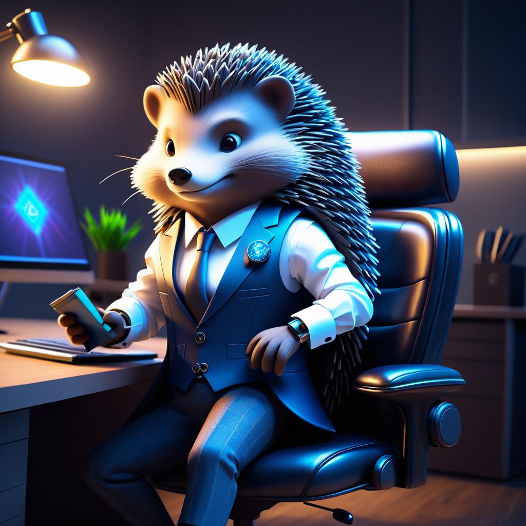 Sophisticated Hedgehog in Futuristic Office