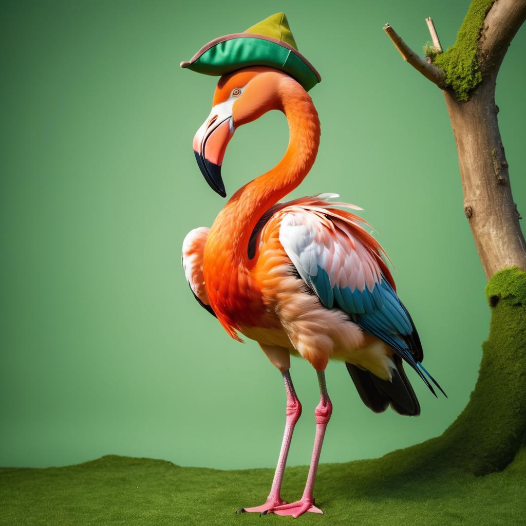 Whimsical Flamingo as Robin Hood