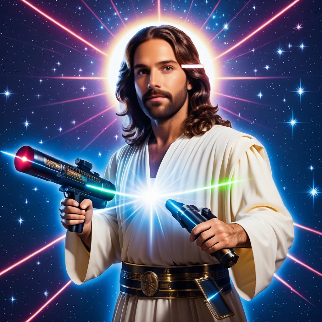 Jesus Wielding a Laser Gun in Space