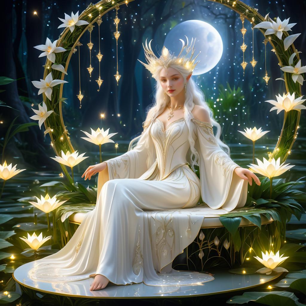 Majestic Elf Queen in Moonlit Garden