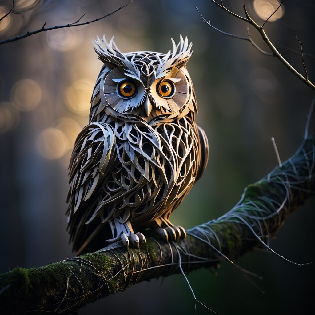 Ethereal Owl Composition with Branches